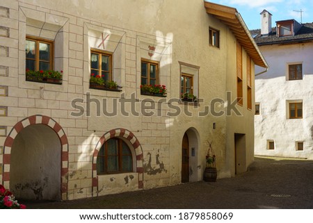 Glorenza, or Glurns, Bolzano, Trentino Alto Adige, Italy: historic city in the Venosta valley. Old street at morning