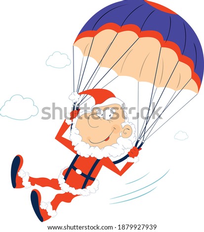 Merry Christmas. Santa Claus skydiver illustration. Comic skydiver Santa Claus derives enjoyment from jumping isolated on white

