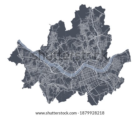 Seoul map. Detailed vector map of Seoul city administrative area. Cityscape poster metropolitan aria view. Dark land with white streets, roads and avenues. White background. Royalty-Free Stock Photo #1879928218