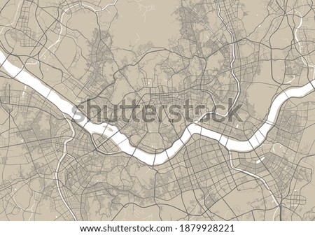 Detailed map of Seoul city administrative area. Royalty free vector illustration. Cityscape panorama. Decorative graphic tourist map of Seoul territory. Royalty-Free Stock Photo #1879928221