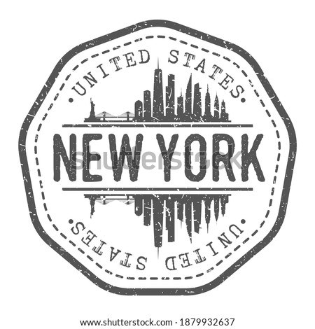 New York, NY, USA Stamp Skyline Postmark. Silhouette Postal Passport. City Round Vector Icon. Vintage Postage Design.