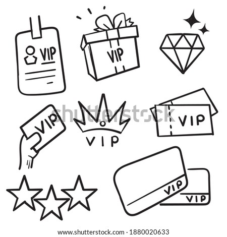 hand drawn Simple Set of VIP Related Vector Line Icons in doodle style vector isolated
