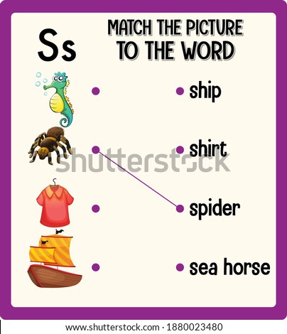 Match the picture to the word worksheet for children illustration