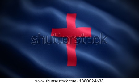 Religious symbols of Christian. Close up waving flag of Christian.
