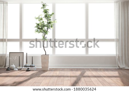 modern room with curtains.plant and furniture interior design. 3D illustration