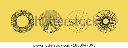 Array with dynamic particles of small particles in circle. Modern science and technology element. Abstract dotted background. Vector illustration.