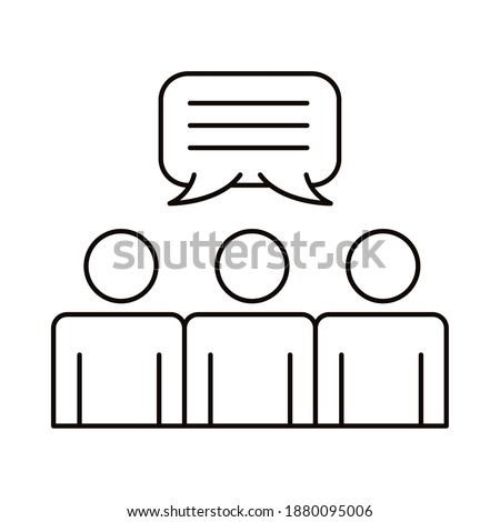 three workers with speech bubbles coworking line style icon vector illustration design