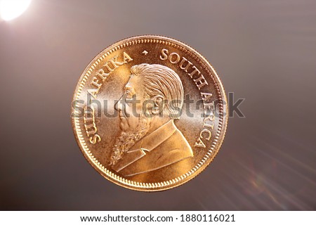 Close up of a Krugerrand, South African gold coin