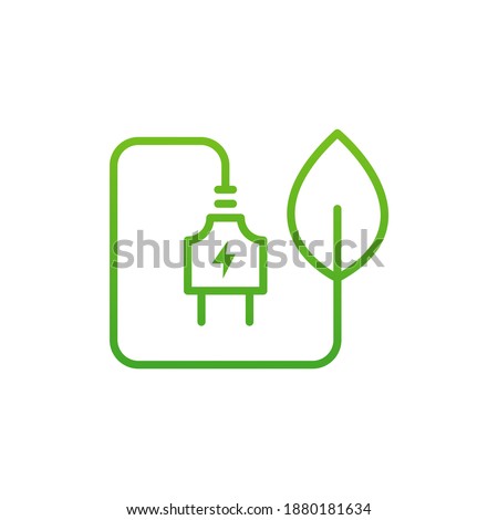 Electrical plug with leaf. Green eco power symbol concept isolated on white background. Vector illustration
