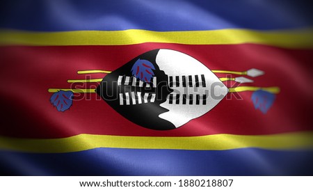 Close up waving flag of Eswatini. Flag symbols of Swaziland.