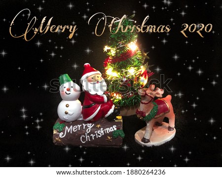 Merry Christmas 2020 santa ,snowman and his deer come to celebration.