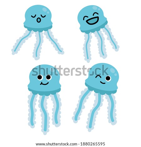set of Aquatic character set with jellyfish