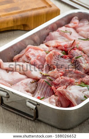 rabbit ready to be cooked in the oven