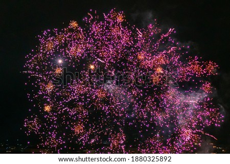 Festive colorful fireworks in the night sky, abstract background.