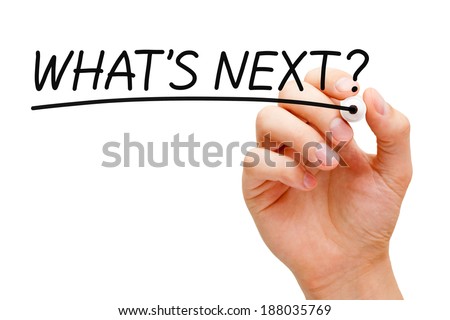 Hand writing What's Next? with black marker on transparent wipe board. Royalty-Free Stock Photo #188035769