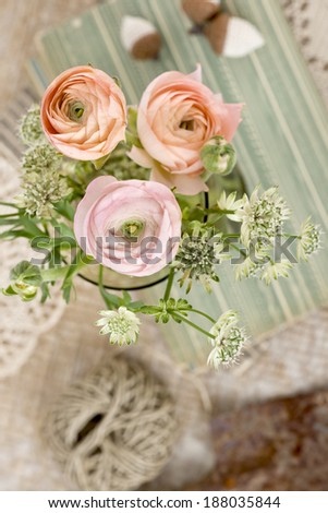 pastel flower decoration from above