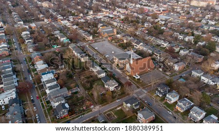 Aerial photo residential homes and church Richmond VA USA