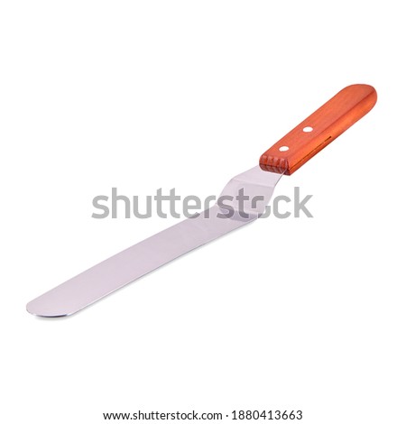 Metal spatula isolated on white background, copy space