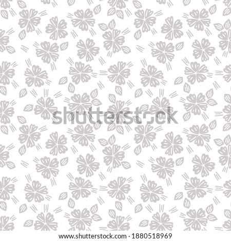 Poppy flowers flat hand drawn vector seamless pattern. Naive inflorescences, leaves. Decorative blossom, blooming vintage backdrop. Monochrome wrapping paper, textile, background retro color design