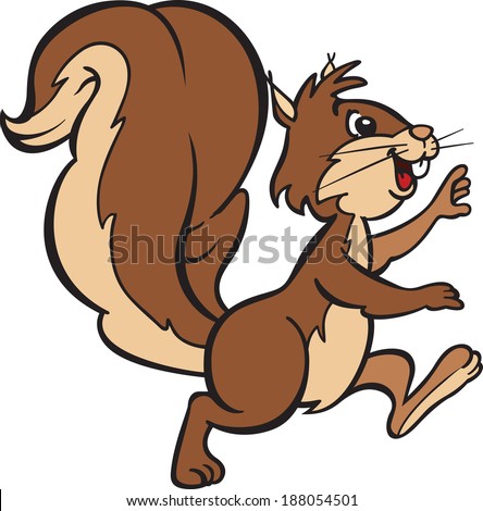 Cartoon style illustration of happy squirrel, who is walking, waning and looking forward to meet new friends from the woods.