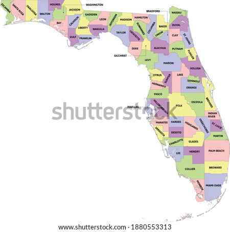 Florida administrative map with counties Royalty-Free Stock Photo #1880553313