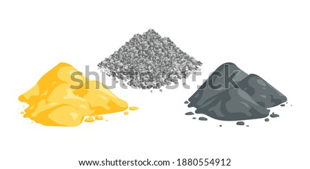 Isometric vector illustration sand, gravel and cement piles isolated on white background. Heaps of building materials vector icons in flat cartoon style. Construction and building materials. Royalty-Free Stock Photo #1880554912