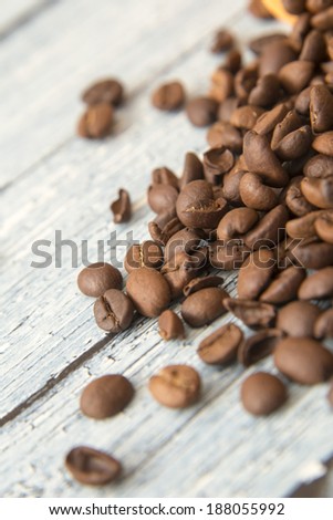 Coffee on grunge wooden background 