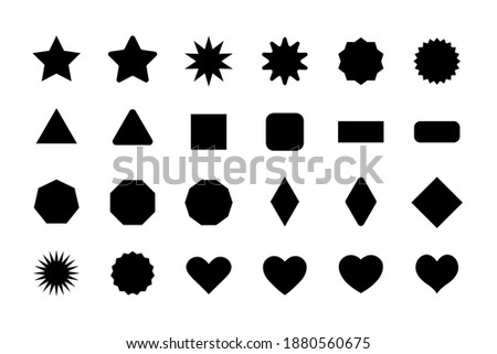 Basic shapes for design. Stars, triangle, hexagon, square, rectangle, heart. Geometric vector elements collection