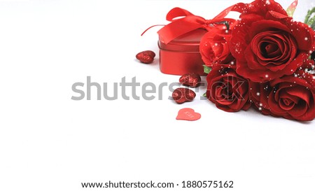 Greeting card for Valentine's Day or Women's Day, banner, hearts and roses on a light background. Happy holiday, congratulation, birthday, wedding, selective focus,