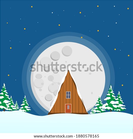 
house in the winter night forest with the moon