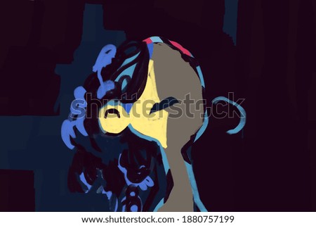 Abstract portrait expressionism and Basquiat art style. woman portrait for print, post and wall art.
