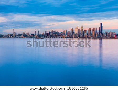 Seattle  City Skyline with  reflection in water,seattle,washington,usa.