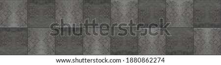Grunge seamless gray grey anthracite dark vintage worn retro geometric square mosaic motif cement tiles texture background banner panorama