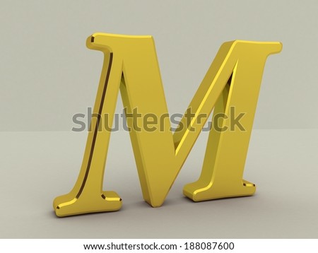 3d yellow letter m isolated white background 