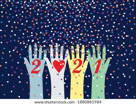 Happy New Year 2021 postcard with friendship love diversity unity victory celebration abstract backgrounds