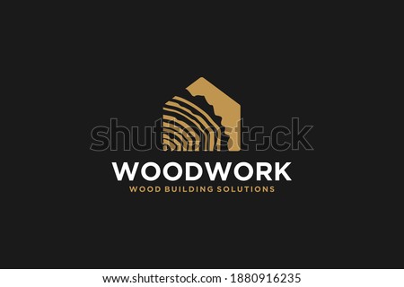 Capenter industry logo design - wood log, timber plank wood, woodwork handyman, wood house builder. simple minimalist icon. Royalty-Free Stock Photo #1880916235