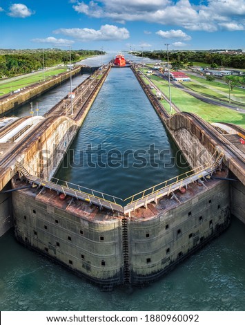 Panama Canal with blue sky Royalty-Free Stock Photo #1880960092