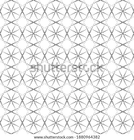Seamless pattern. Regularly repeating modern texture consisting of small dots which form polygonal dotted shapes, stars, rhombuses. Traditional geometrical tiles. Halftone effect.Vector design element