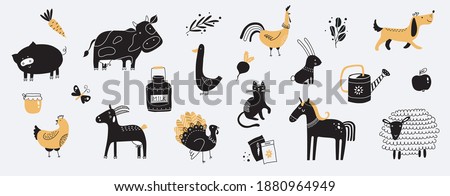 flat vector illustration of cute farm animals
