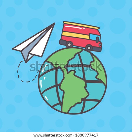 travel paperplane london bus and world design, trip tourism and journey theme Vector illustration