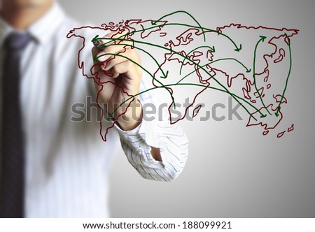 Business man drawing social network structure 