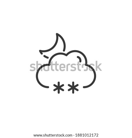 Snow, cloud and moon thin line icon. Isolated weather vector illustration