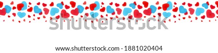 Seamless web banner of falling hearts for decoration, framing, edging, bordering, skirting and cornering