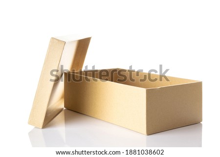 Mockup box paper. Brown cardboard carton package for shipping delivery isolated on white background. Closed craft paper object mockup for design.