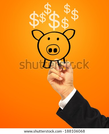 hand writing piggy bank