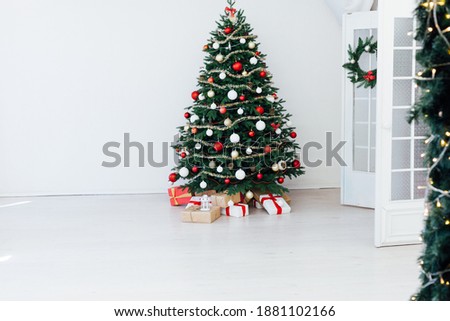 Christmas interior white Christmas room Christmas tree with gifts new year decor December