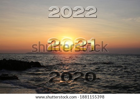Happy New Year 2021 over the sea, Year calendar over the sea