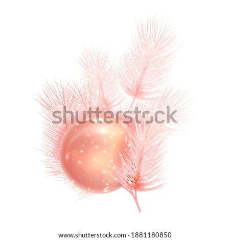 3d new year ball dacoration. Christmas with orange christmas ball for christmas tree branches. Festive christmas decoration. Vector illustration