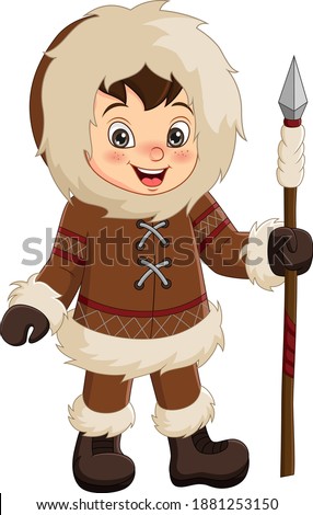 Cartoon eskimo boy holding a spear Royalty-Free Stock Photo #1881253150