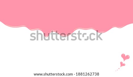 A pink strawberry chocolate background that melts and hangs down. Heart chocolate decoration on the bottom right. There are multiple variations.
